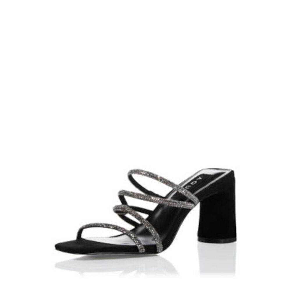 AQUA Womens Black Livyr Square Toe Sculpted Heel Slip On Heeled Sandal 8 M